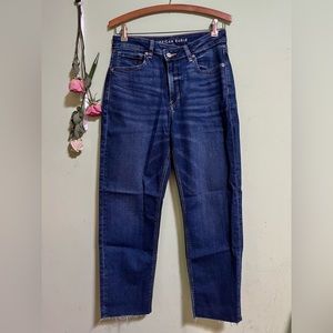 American Eagle Mom Straight Jean Cross Over Waist High Rise Size 6 Regular EUC